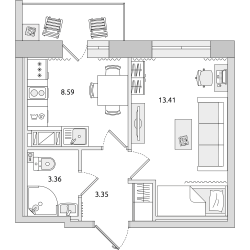 Однокомнатная квартира 29 м²